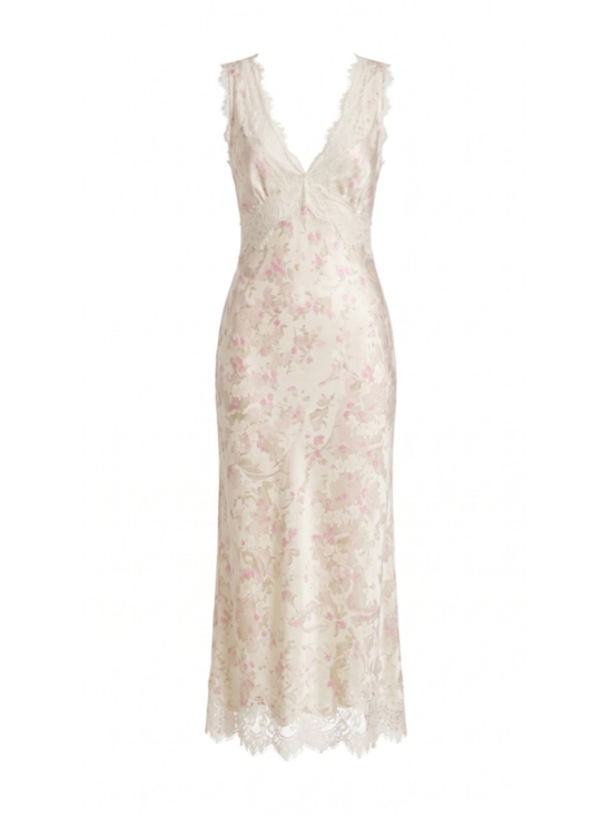 LoveShackFancy Dresses & Skirts - LoveShackFancy Mira Silk Blend Floral Lace Slip Midi Dress NWT 8